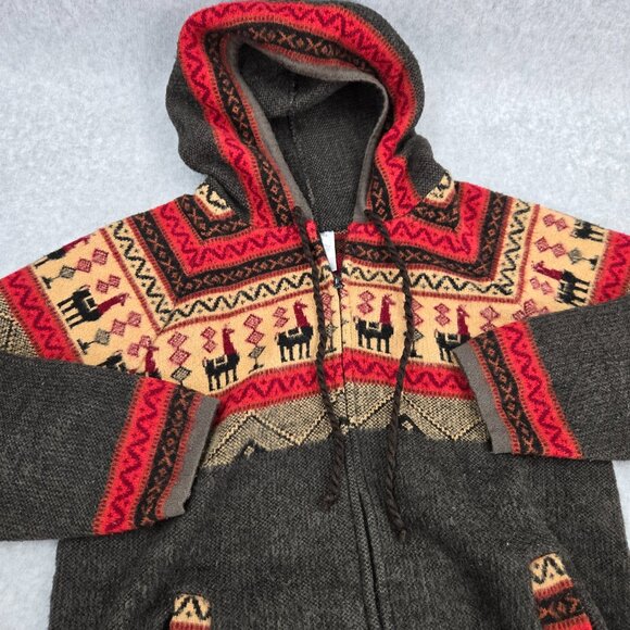 Tejidos Jacket Hoodie Womens Small Wool Llama Alpaca Aztec Print Sweater Ecuador - Picture 8 of 10